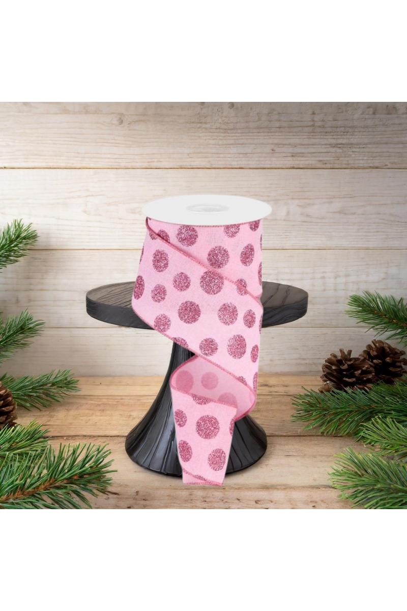2.5&#x22; Glitter Polka Dot Ribbon: Light Pink (10 Yards)