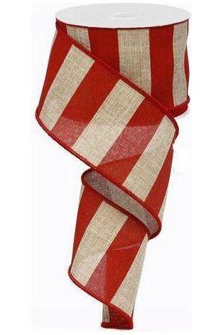 2.5&#x22; Royal Canvas Wide Stripe Ribbon: Natural &#x26; Red (10 Yards)