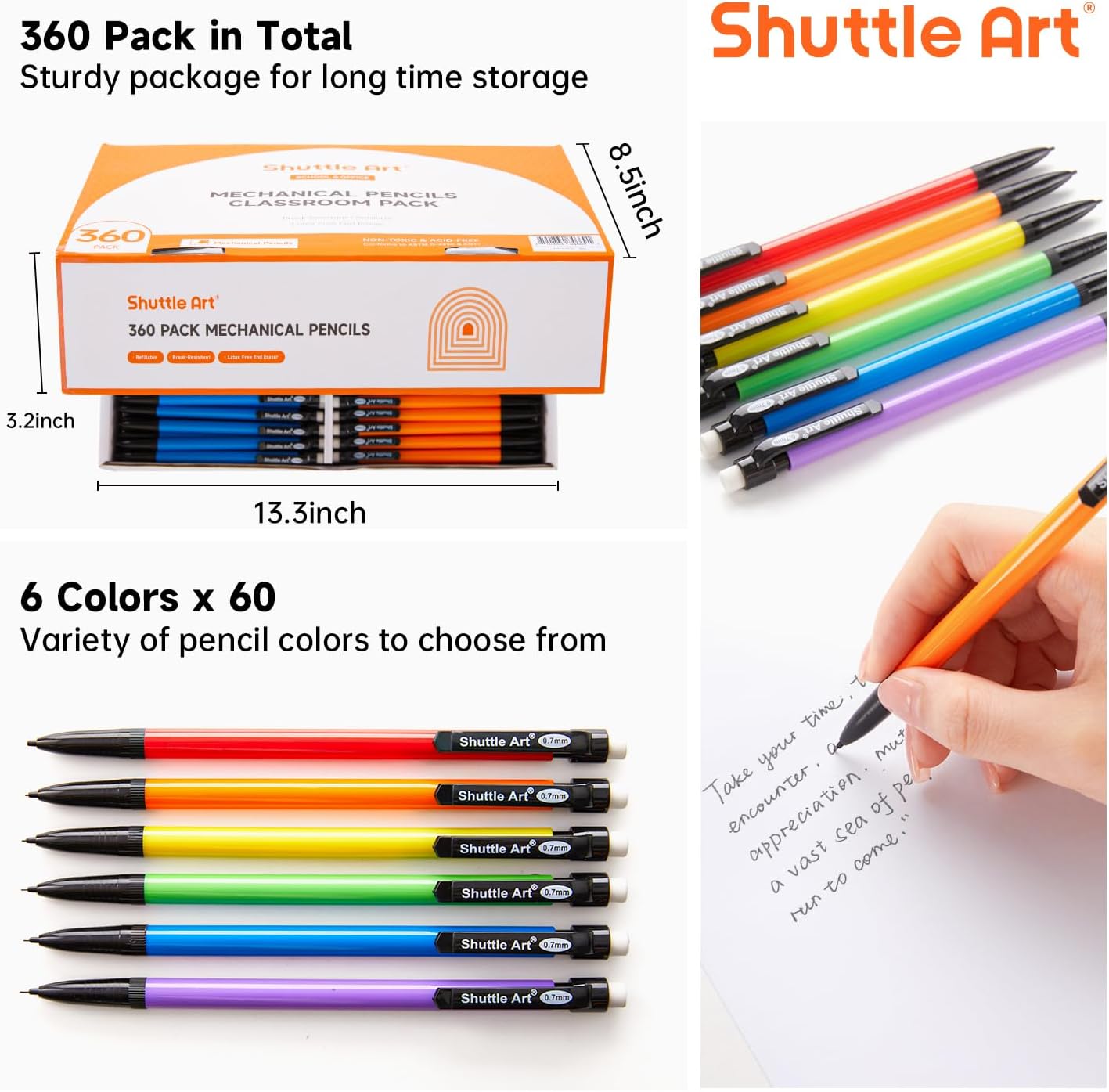 Mechanical Pencils, 360 Pack Bulk Mechanical Pencils 0.7mm Medium Point, HB #2 Lead Pencils, Assorted Barrels, Office School Supplies