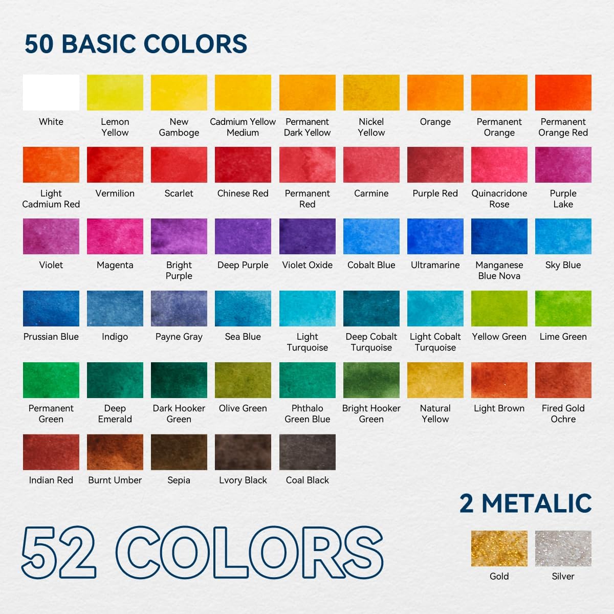 Watercolor Paint Set 52 Colors in Half Pans with Drawing Pencil, Paint Brushes, 5 Watercolor Paper, Sponge, Black Drawing Pens, Art Supplies for Adults Travel Watercolor &#x26; Purple Box