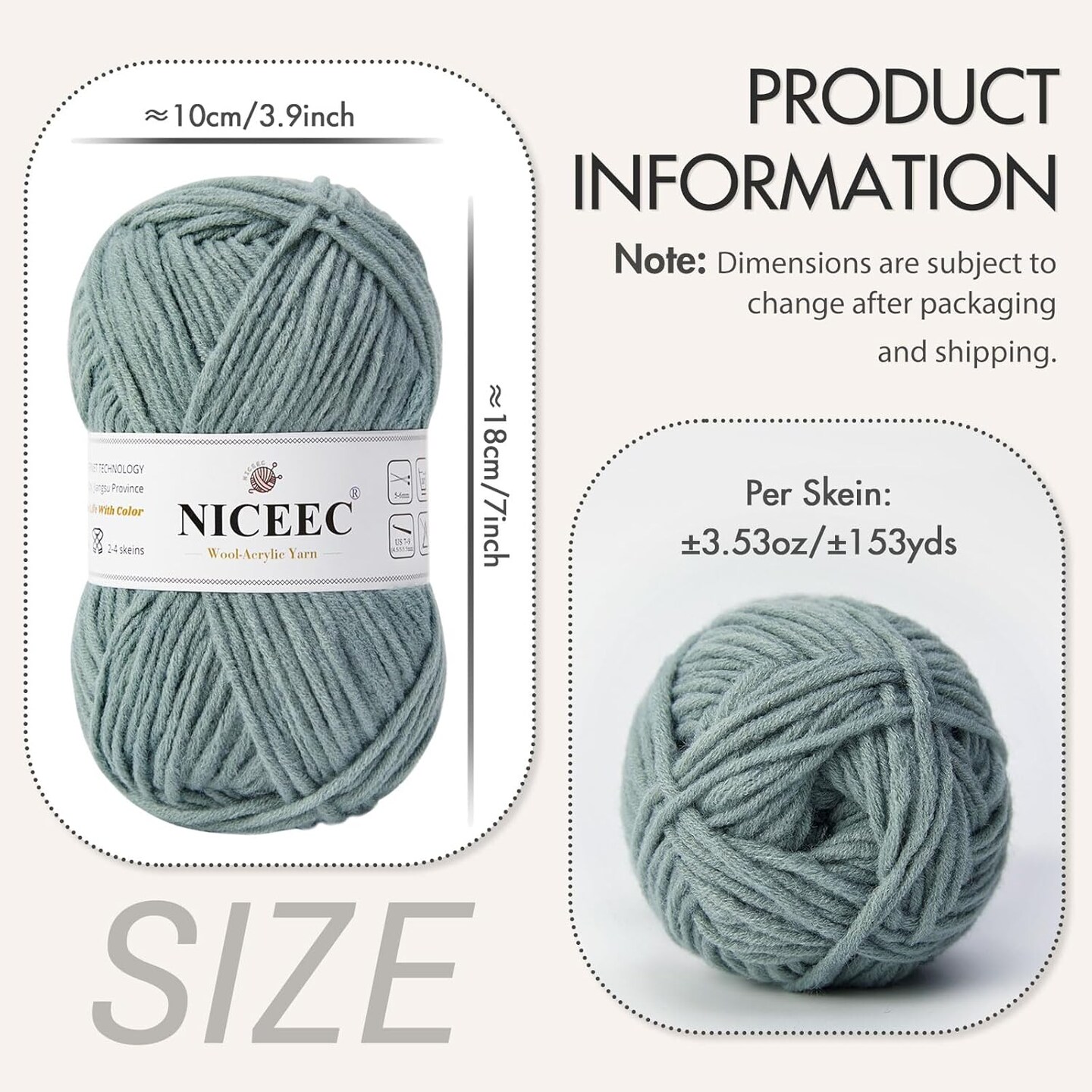 1 Skein Soft Wool-Acrylic Yarn for Knitting Worsted Weight Yarn Quality Yarn for DIY Craft Wool Blend Yarn for Crochet Blanket Yarn(3.53oz,153yds)-Pale Grayish Green