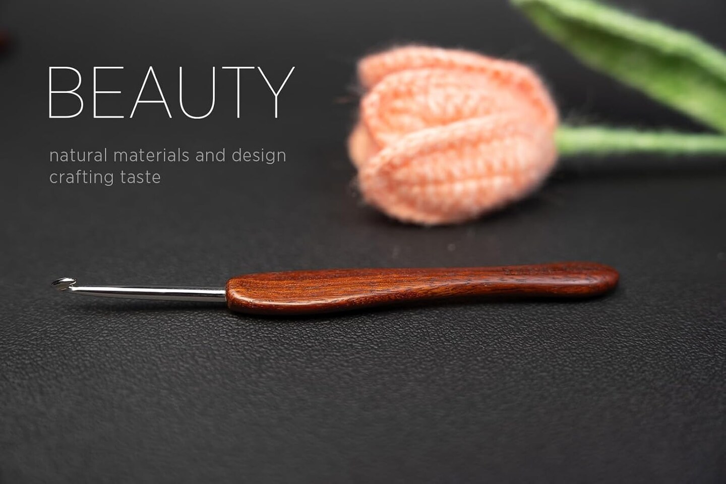 Mimosa 4mm Single Crochet Hook, Available in 0.6mm-6.5mm, Ergonomic Hand Polished Stainless Steel Inline Pointy Wood Handle Crochet Hook