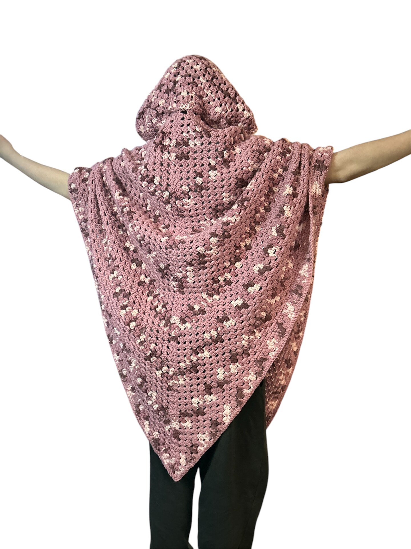 Poncho In Pinks and White Plus Size Tall For Women, Granny Stitch