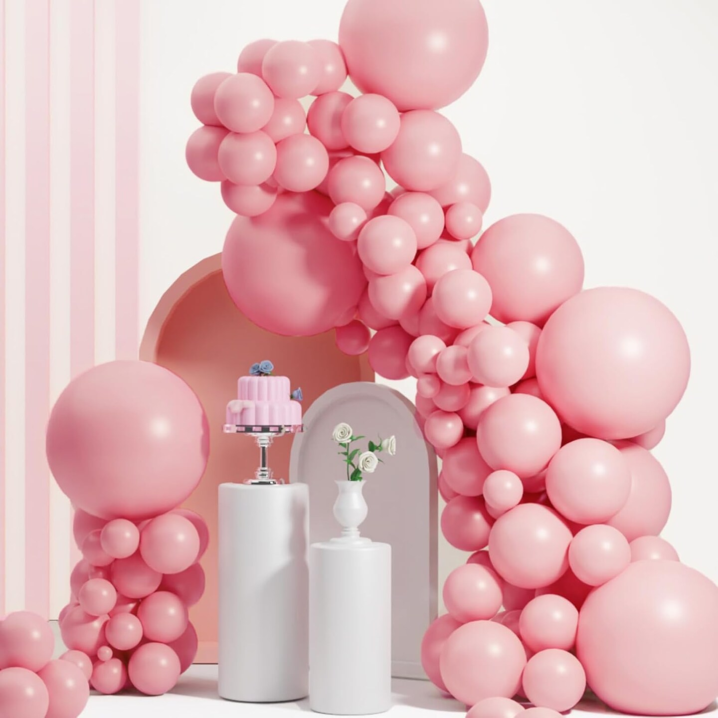 Double Stuffed Pink Balloons (18/12/10/5 Inch) for Boho Party, Baby Shower, Birthday, Weddings (Baby Pink)