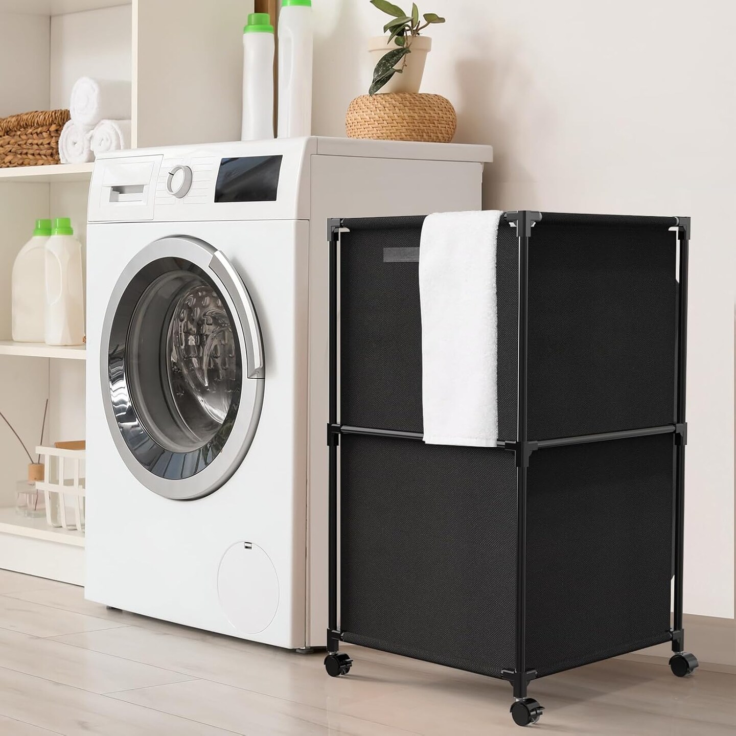145L (38Gal) Laundry Hamper with Wheels &#x26; Lid - Rolling Clothes Basket for Apartment, Bathroom, Dorm, Camping