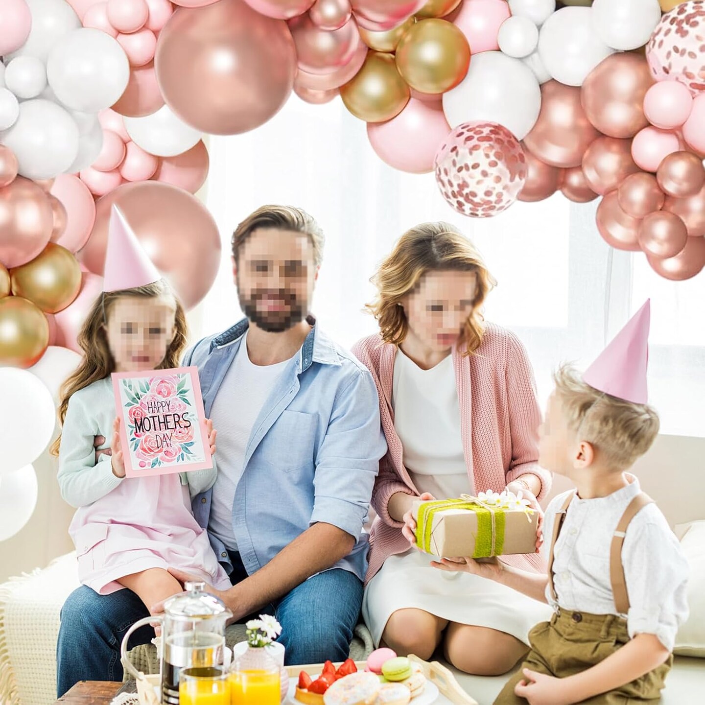 Pink, White & Rose Gold Balloon Garland Arch Kit 125pcs Party Decorations