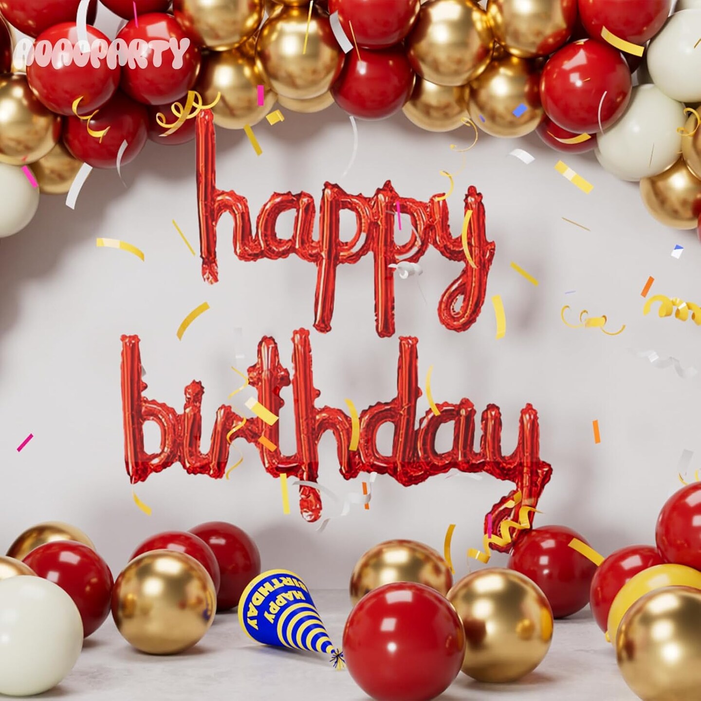 Red Happy Birthday Balloon Banner 16Inch Mylar Foil Happy Birthday Letters