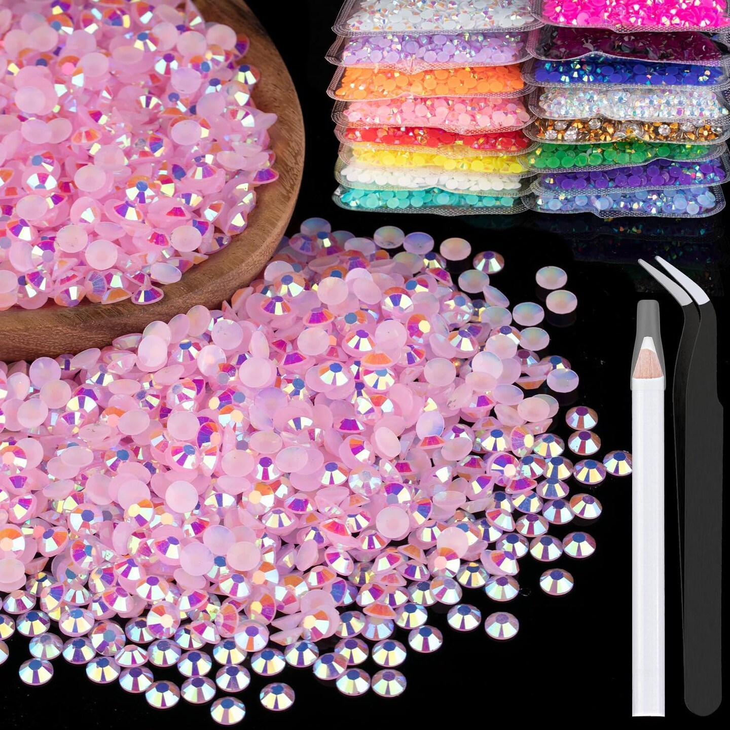 5000pcs 3mm Resin Rhinestones Bulk, Light Pink AB Flatback Round Jelly Rhinestones Bedazzling Non Hotfix Crystal Gems Large Quantity Wholesale for DIY Crafts Clothes Tumblers Face Makeup Manicure