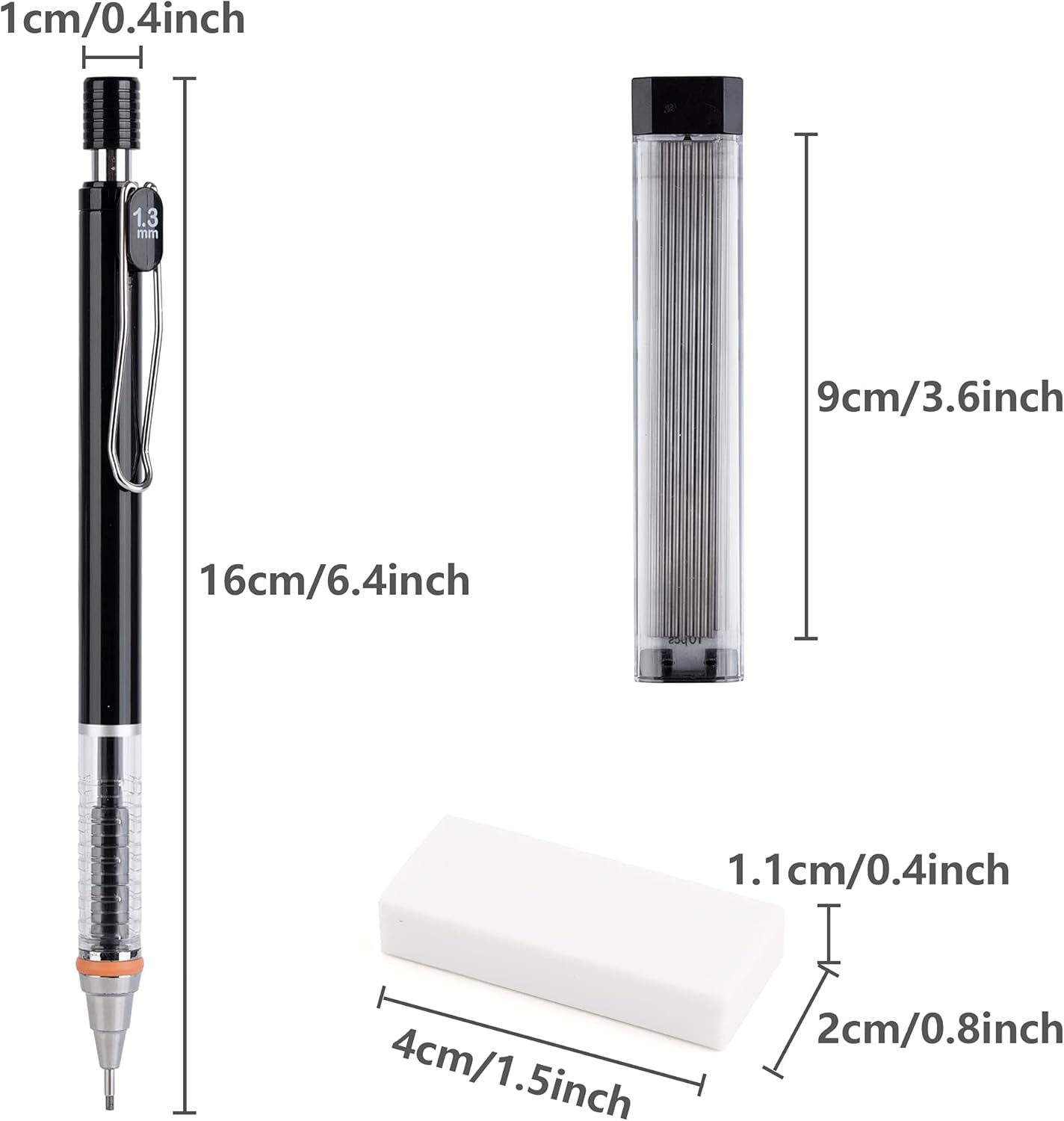 21pcs Mechanical Pencil Set 9pcs 1.3 mm Mechanical Pencils with 9 Tubes 1.3mm HB Lead Refills and 3 Pieces Erasers comfortable writing for Writing, Drawing, Signature, 3 Colors