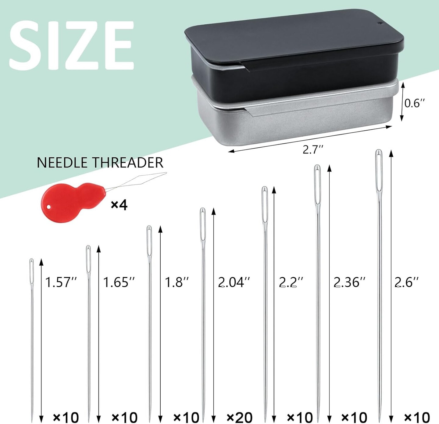 80 PCS Large Eye Sewing Needles, Two 7 Sizes Sewing Sharp Needles, Leather Needle Embroidery Thread Needle, Stainless Steel Yarn Knitting Needles with Threaders for Handsewing Art Crafts CJ