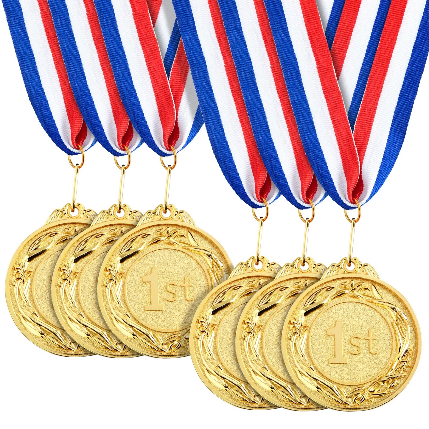 Juvale 1st Place Medals - 2.5" Dia, Gold, Pack of 6 with 16" First Place Ribbon - Gold Medals for Awards & Sports Tournaments - Soccer & Baseball Prizes & Relay Race Prizes