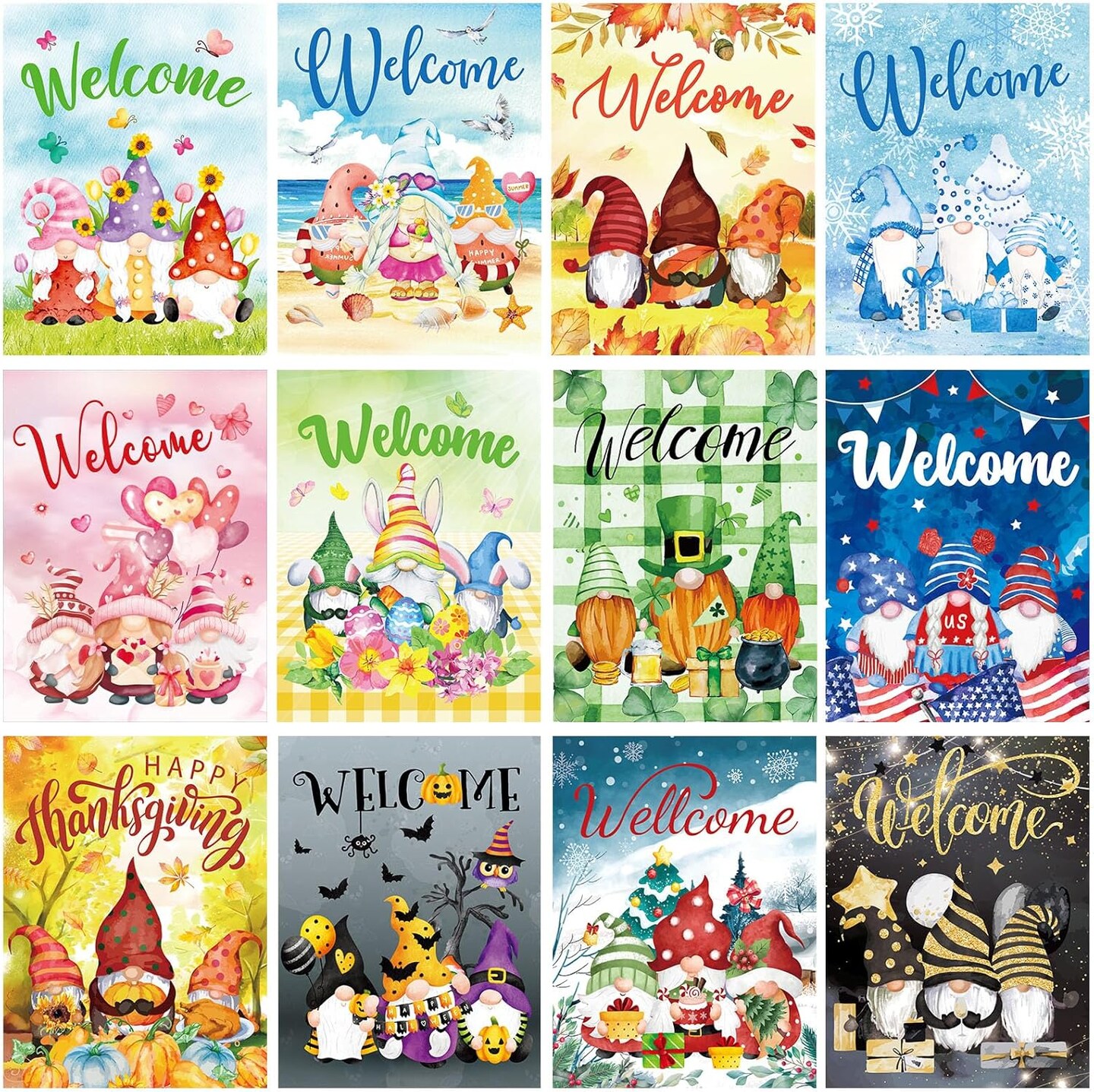 12 Sets Seasonal Diamond Painting Kits Full Drill Rhinestones Art Crafts Cute Colorful Cartoon Diamond Painting for Home Wall Decor Art Craft Gifts(Welcome)