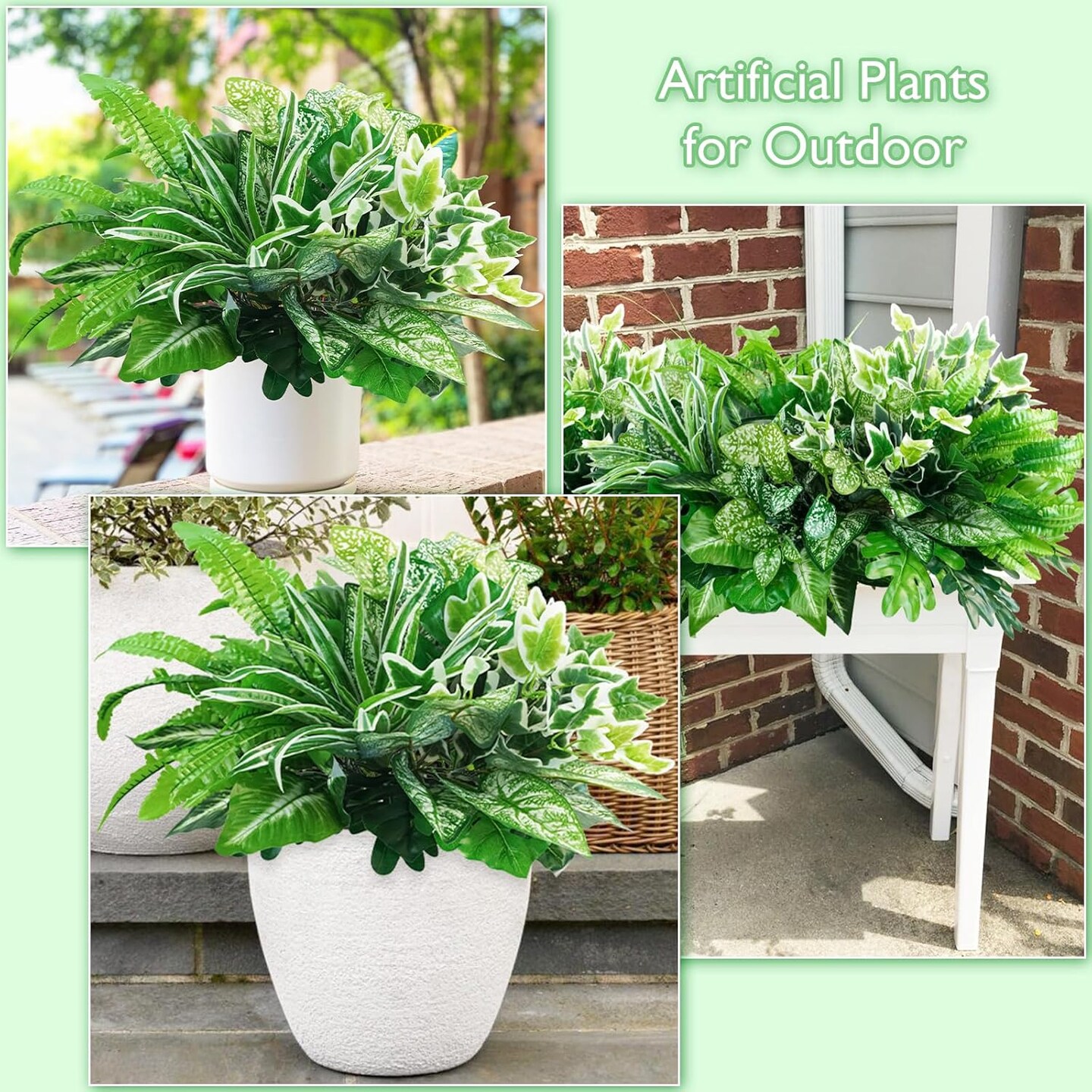 16 Bunches Fake Plants Outdoor UV Resistant Artificial Bushes Green Boxwood Shrubs Faux Plastic Plants Greenery Stems for Spring Outdoor Garden Patio Front Porch Yard Home Decor