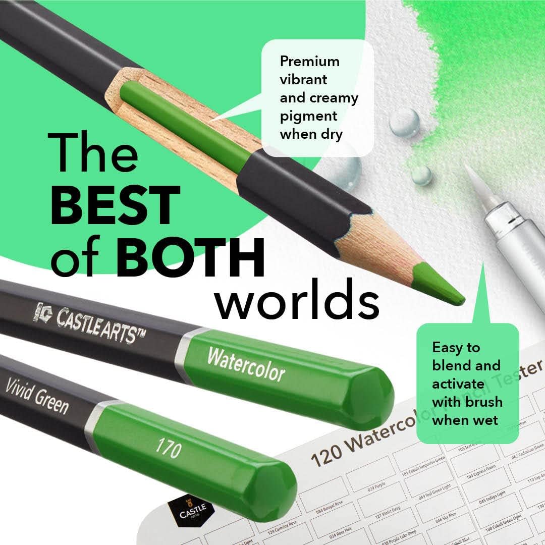 120 Watercolour Pencils Set with Extras | Quality Vibrant Pigments | Draw and Paint at the Same Time | For Adult Hobbyists, Professionals | In Carry-anywhere Travel Case