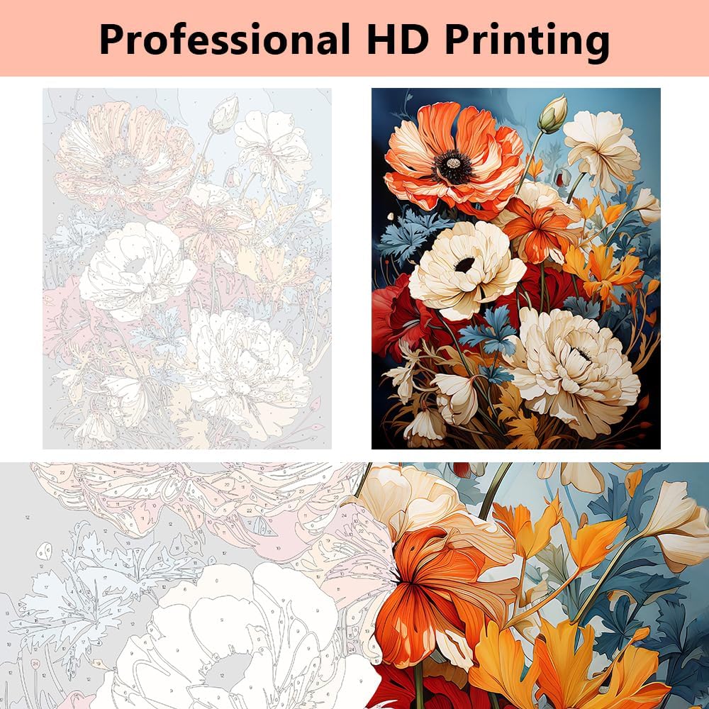 Paint by Number for Adults Beautiful Wildflowers Paint Number Kits DIY Acrylic Painting for Adults Flowers Paint by Numbers Adults Paint-by-Numbers