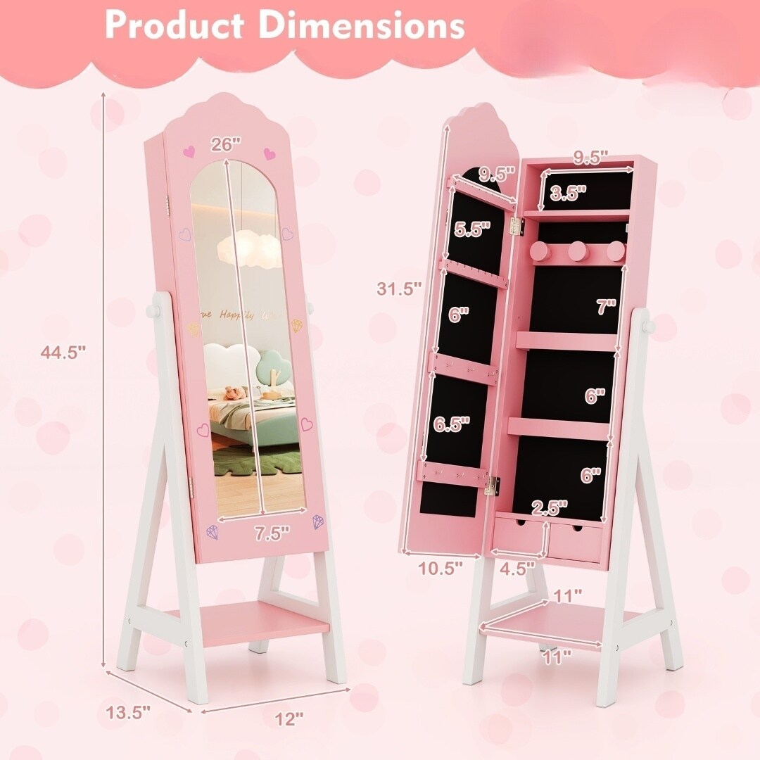MDF Jewelry Organizer with Full-Length Mirror, Storage and Safety Features