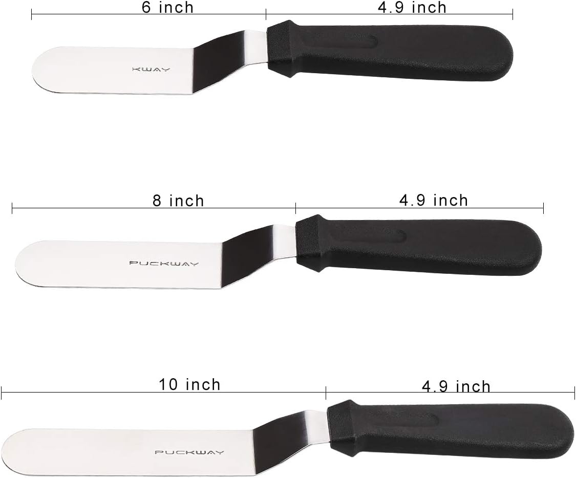 Offset Frosting Cake Knife set of 3 Black 6 8 &#x26; 10 Inch Angled Icing Spatula for Decorating