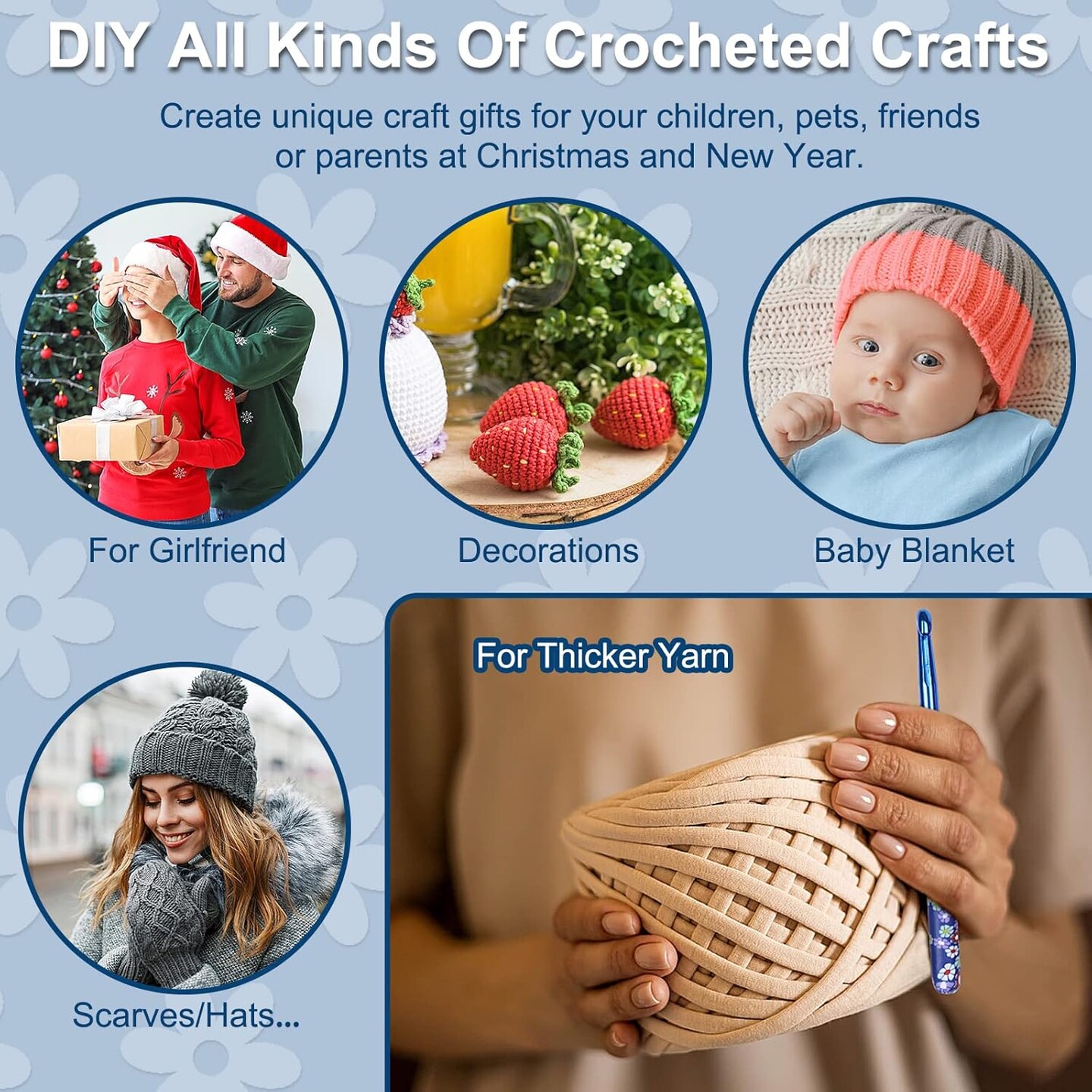 Large Size Warm Crochet Hooks for Crocheter, 6.5mm to 10mm Crochet Kit Crochet Hook Set Art Aluminum Soft Grip Crochet Needles for Crocheting, Comfort Knitting Hook Knitting & Crochet Supplies