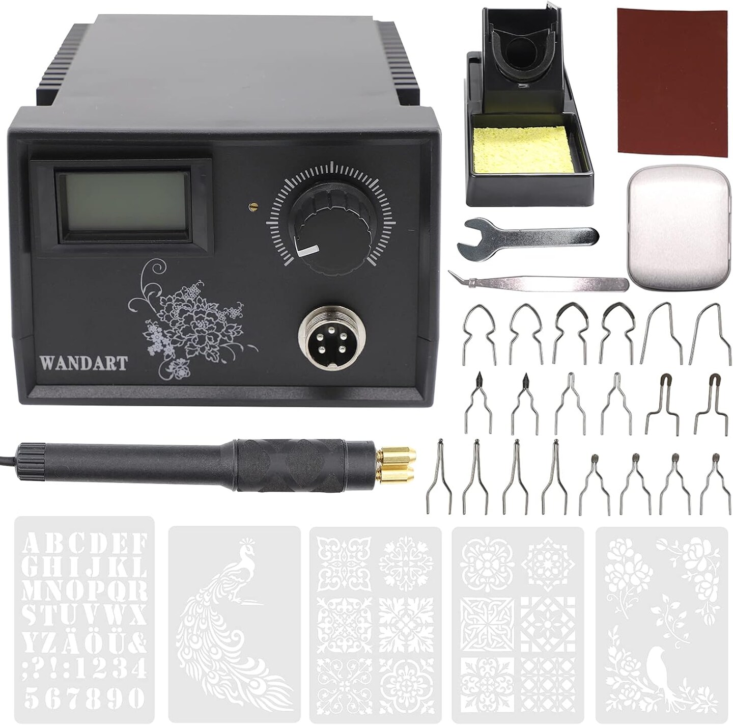 Professional Wood Burning Kit – Single Pen, 20 Tips, Case & 5 Stencils.