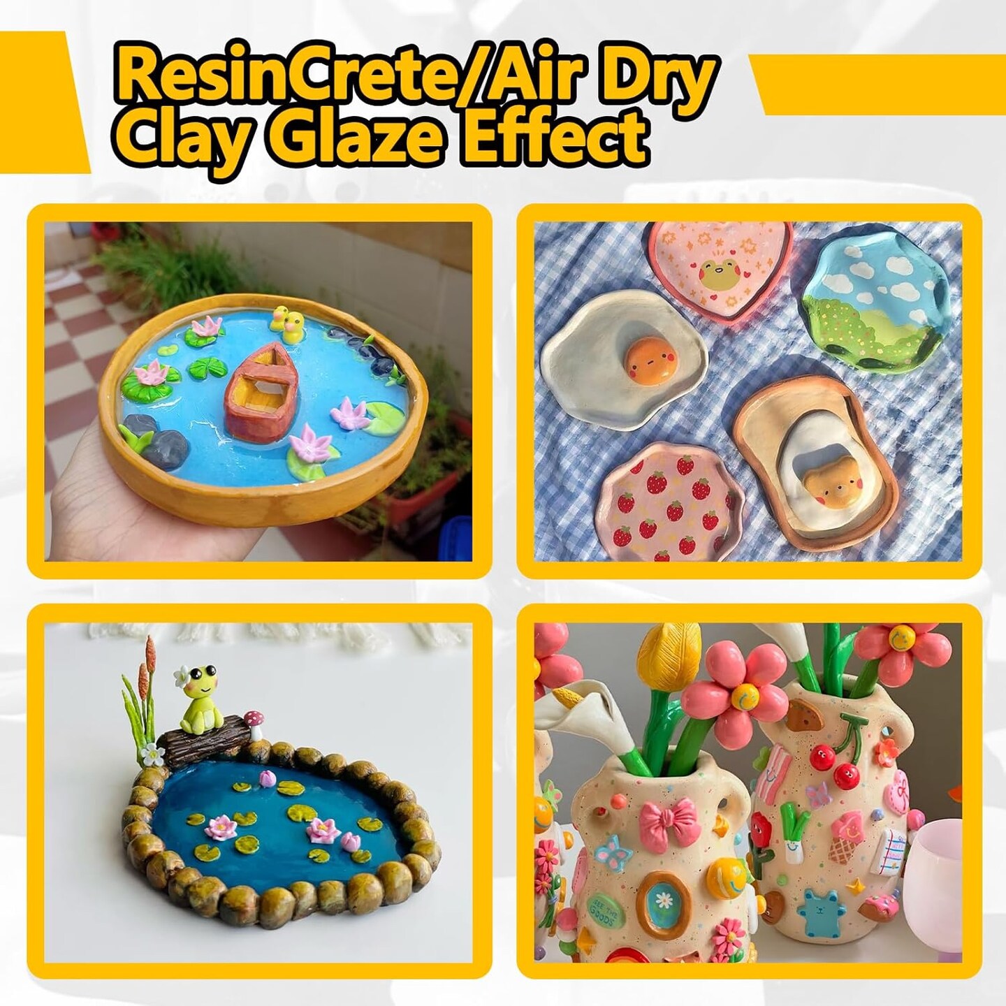 Air Dry Clay Glaze, Clay Varnish for Air Dry Clay/Polymer Clay Sealer, ResinCrete, Varnish for Pottery&#x26;Acrylic Paint, Waterproof &#x26; Stain Resistant, Design for Air Dry Clay Pottery (Clear Matte, 6OZ)