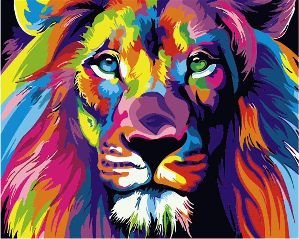 Paint by Number for Adults Kids Beginner, Paint by Numbers Kits on Canvas Painting Kits for Art Crafts Gift, Colorful Lion 16x20inch