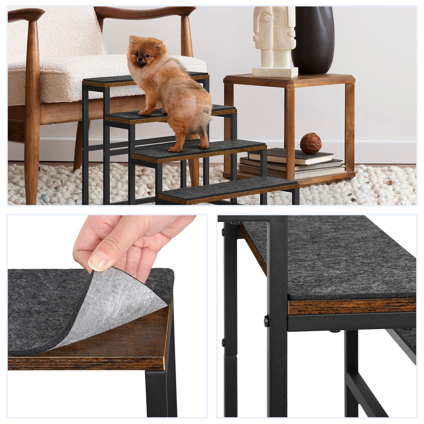 5-Step Non-Slip Dog Stairs for Bed &#x26; Sofa &#x2013; Heavy-Duty Pet Steps with Felt Pads, Joint-Friendly Design for Small, Senior, or Injured Pets