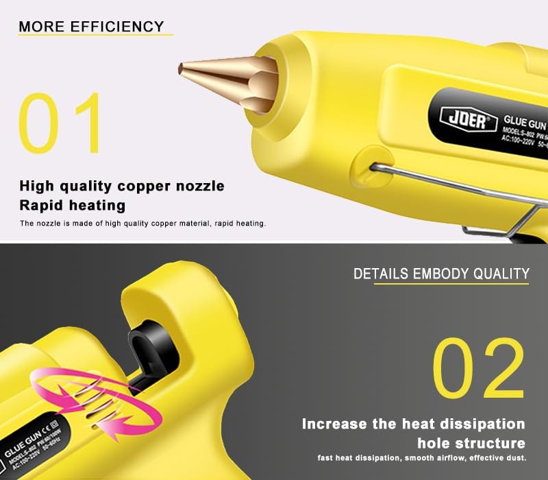 Heavy Duty Hot Glue Gun Kit, 60/100W Dual Power, Includes 14 Premium Glue Sticks (0.43&#x22; x 8&#x22;) - 7 White / 7 Clear, Ideal for Crafts, DIY, Christmas Decorations, Yellow