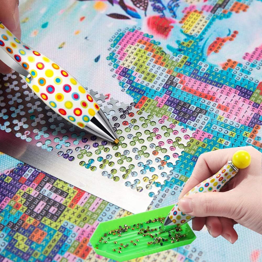 6Pcs Diamond Painting Drill Pens 5D DIY Diamond Art Pens Tools Sticky Pen Rhinestone Picker Quick Point Pen Cross Stitch Embroidery Accessories for Nail Art Decoration (Multicolour)