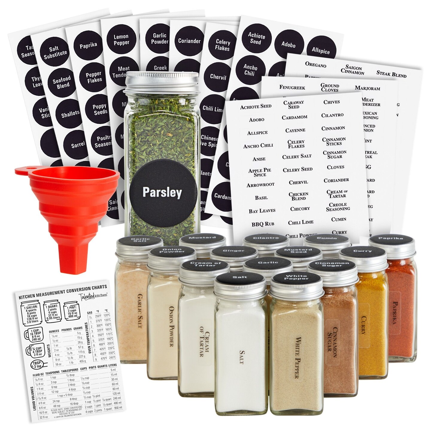 14 Pcs Talented Kitchen Spice Jars Set with 269 Spice Labels, Empty Square Spice Bottles Containers 4 oz with Pour/Sift Shaker Lid, Spice Organization, and Storage