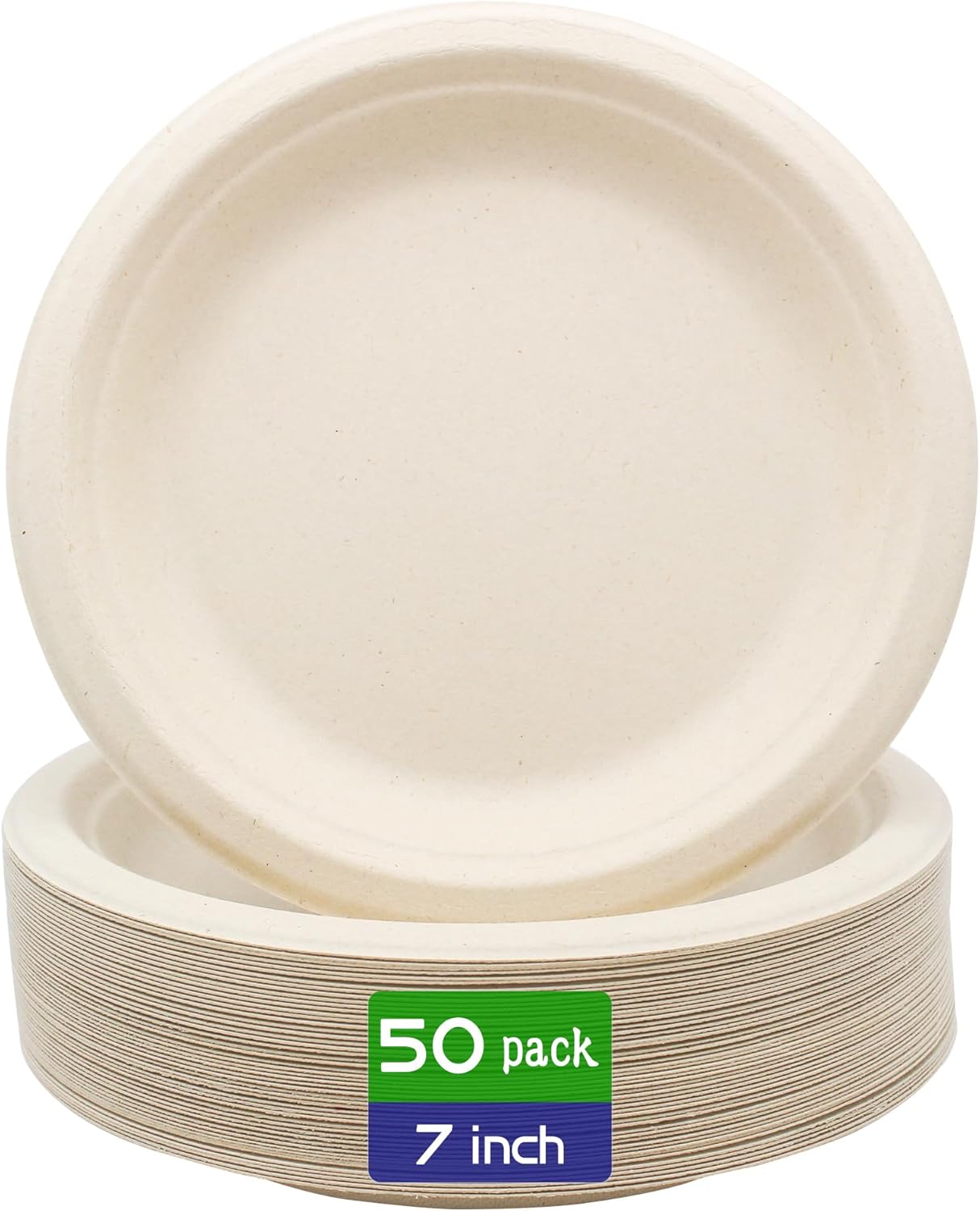 50-Pack 7” Compostable Paper Plates – Heavy-Duty, Eco-Friendly