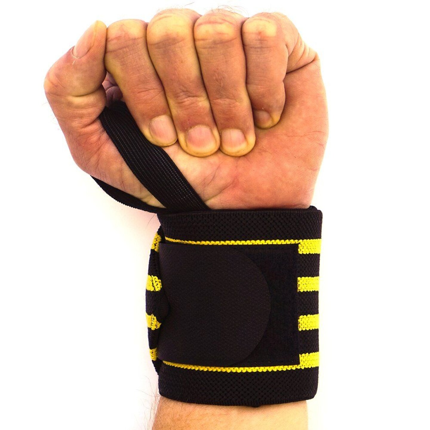 WOD Nation Wrist Wraps for Weightlifting, 24 Inch Professional Gym Wrist Straps w/Thumb Loop, Wrist Support Wraps for Men &#x26; Women for Strength Training, Powerlifting &#x26; Bodybuilding (Black/Yellow)
