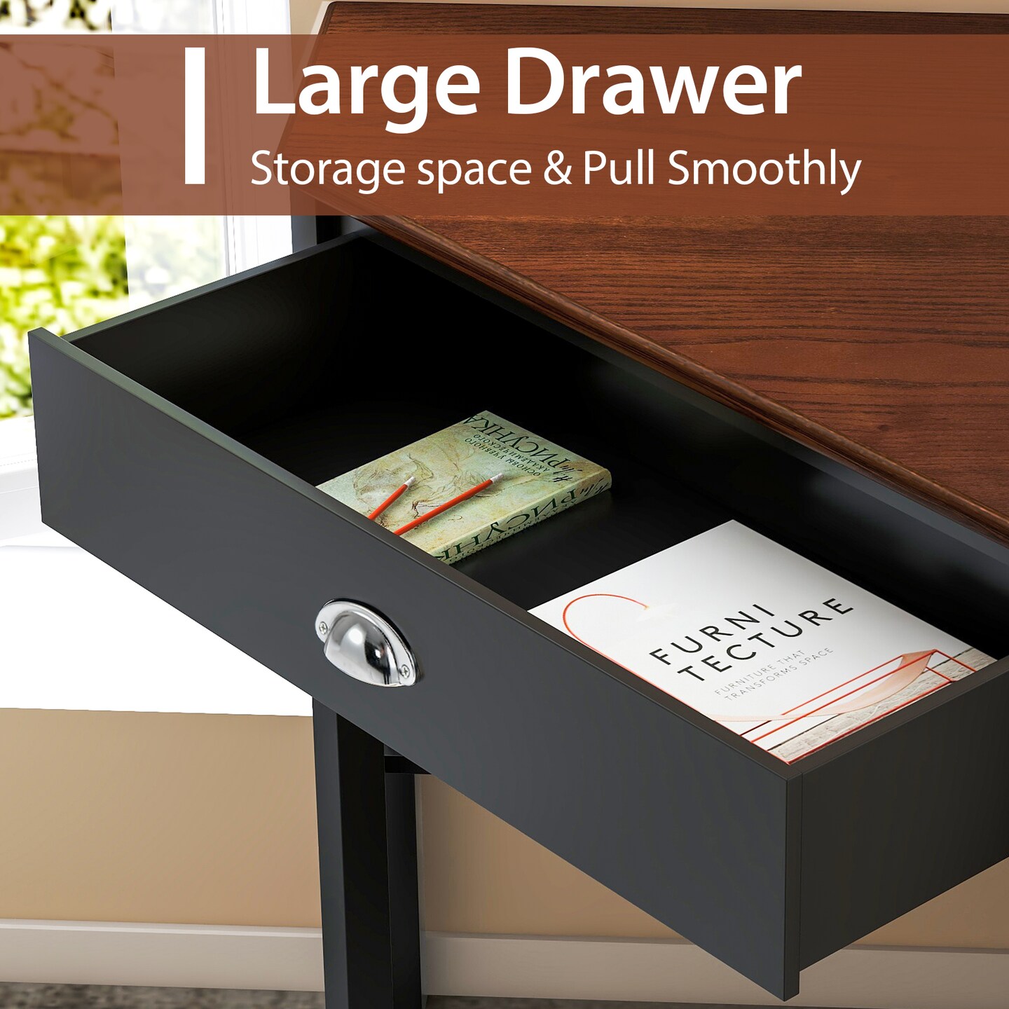 Wooden Corner Computer Desk with Big Storage Drawer and Two Open Shelves