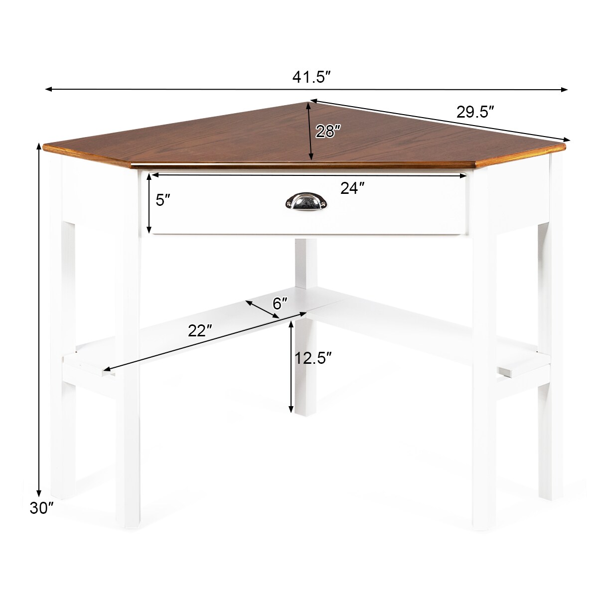 Wooden Corner Computer Desk with Big Storage Drawer and Two Open Shelves