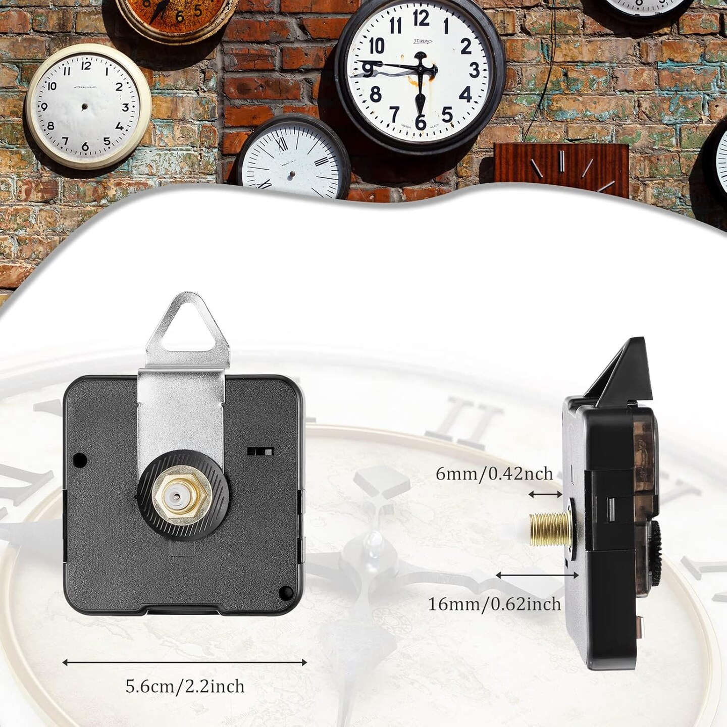 6 Pieces High Torque Clock Movements Long Shaft Clock Movement Mechanism with 8 Different Pairs of Repair Parts for Design Replacement Repairing Accessories