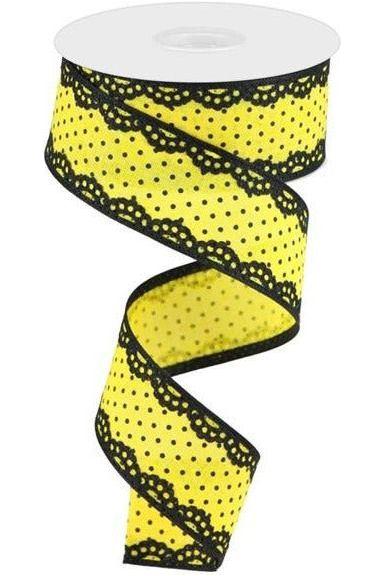 1.5&#x22; Swiss Dots Lace Edge Ribbon: Yellow (10 Yards)