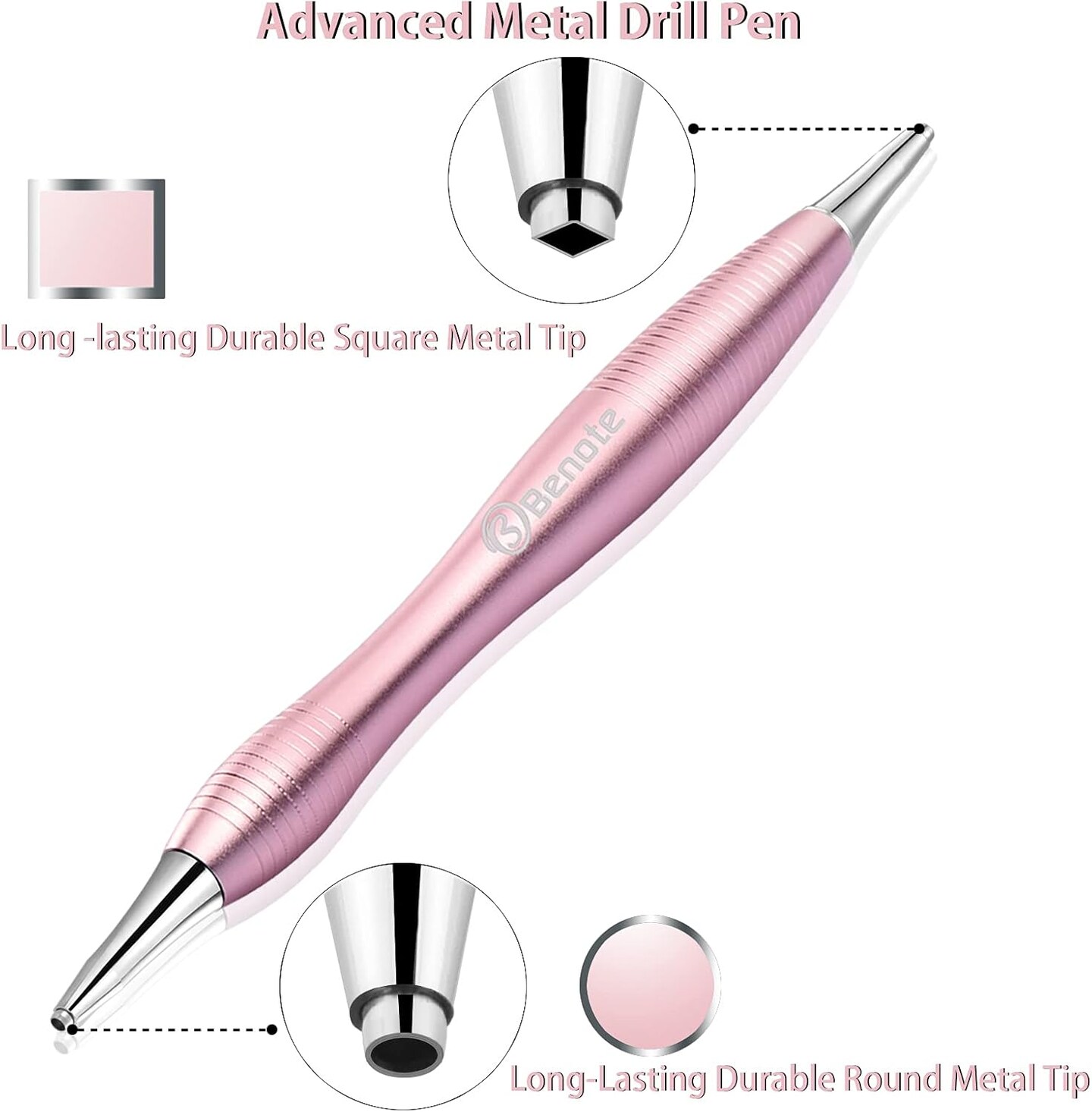 Diamond Art Painting Pen Accessories Tools, Metal Square and Round Tips Ergonomic Diamond Drill Pen Screw In Tip Multi Replacement Pen Heads for DP Cross Stitch - Rose Gold
