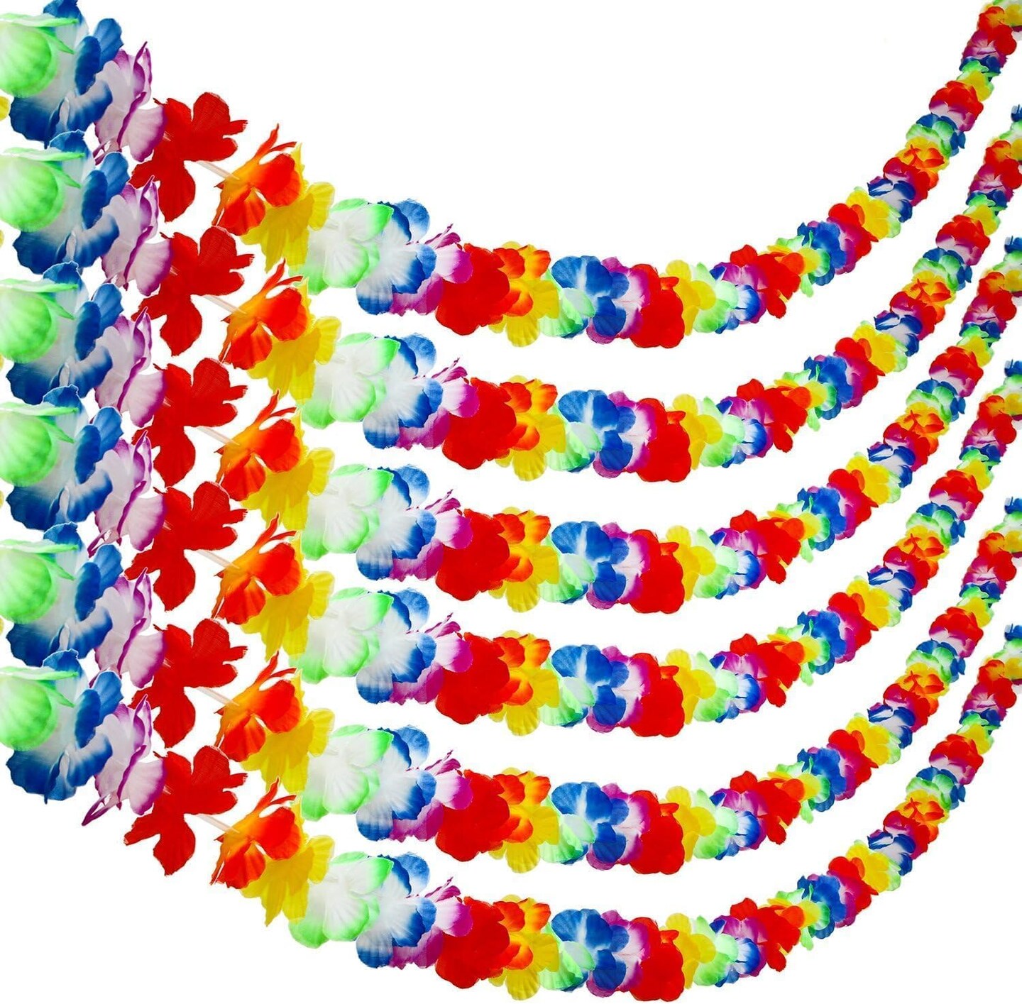 6 Pack Summer Colorful Hawaiian Luau Tropical Flower Lei Garland Party Decorations Hawaiian Tropical Party Supplies,10 Feet Each