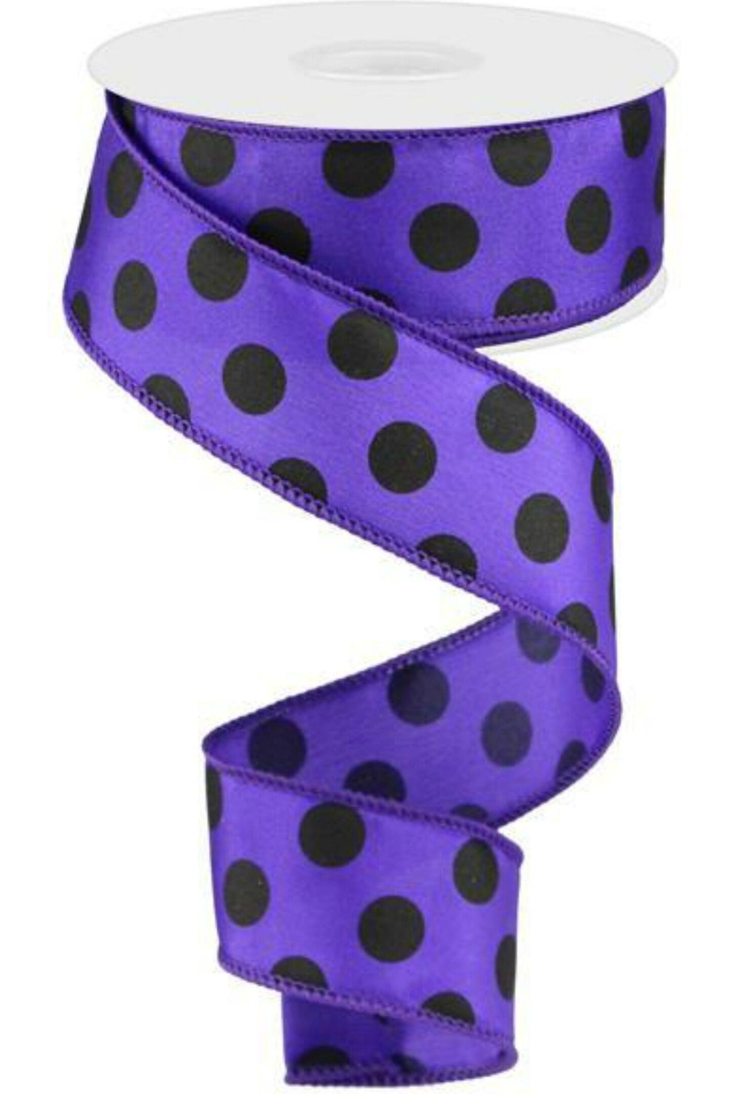 1.5&#x22; Large Polka Dot Ribbon: Purple &#x26; Black (10 Yards)