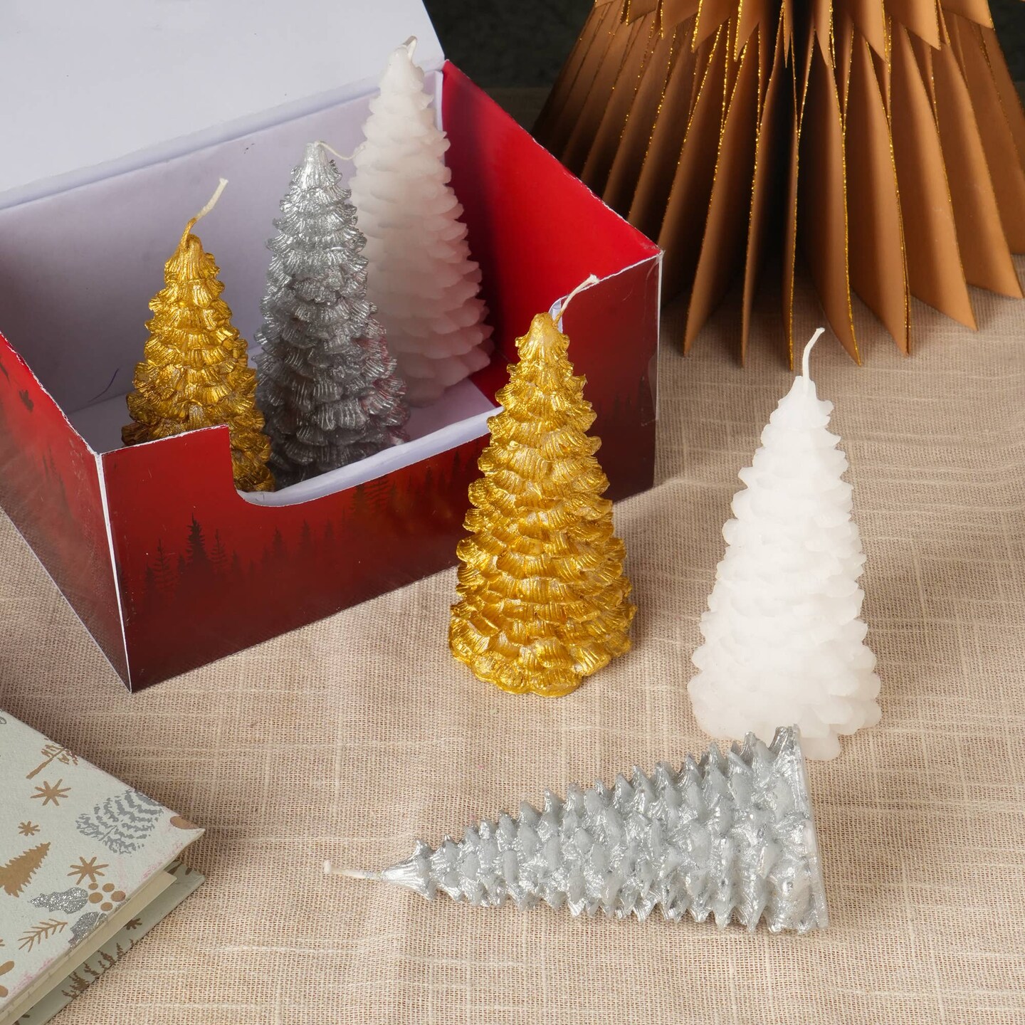 Holiday Luster Candle Box (Green, Red &#x26; White) - 6 Pcs