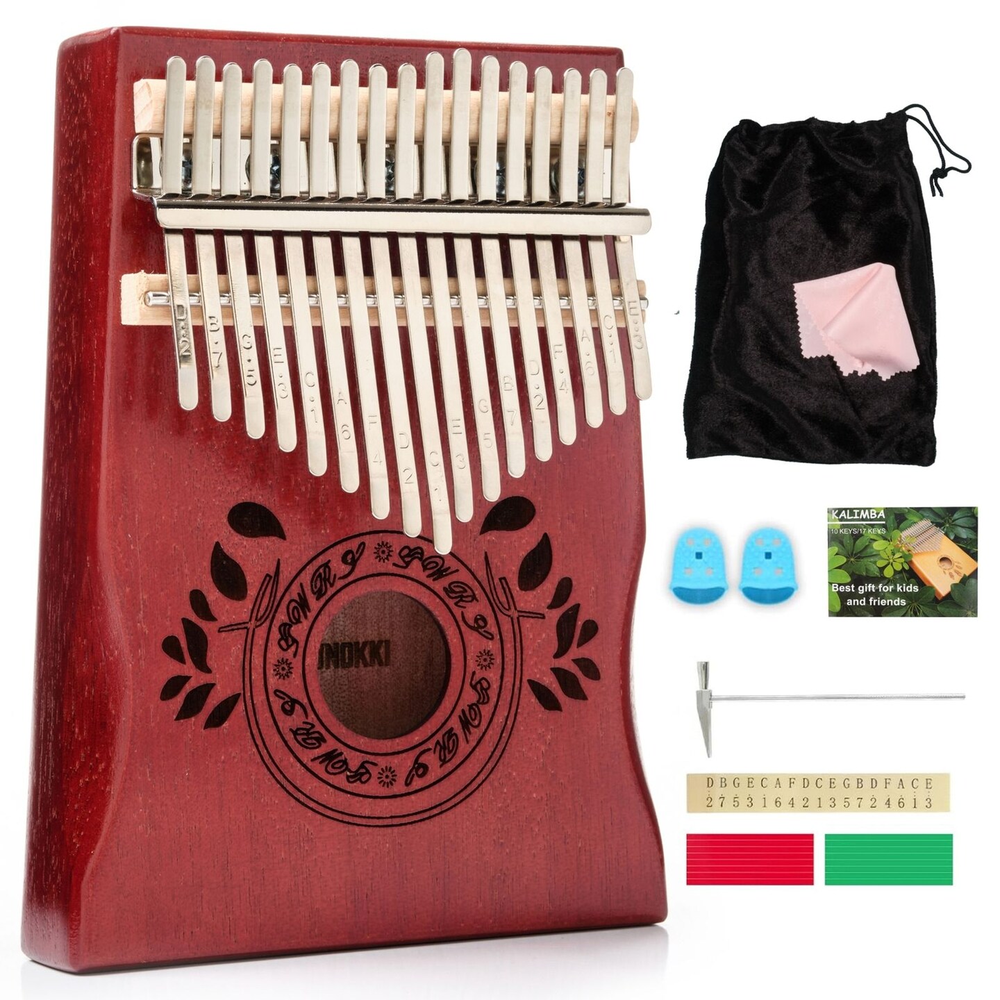 UNOKKI Kalimba 17 Key Thumb Piano, Portable Mahogany Mbira Finger Piano with Instruction, Carrying Bag, Tune Hammer, Holiday Gift for Kids &#x26; Adults on Christmas &#x26; Thanksgiving (Cherry)