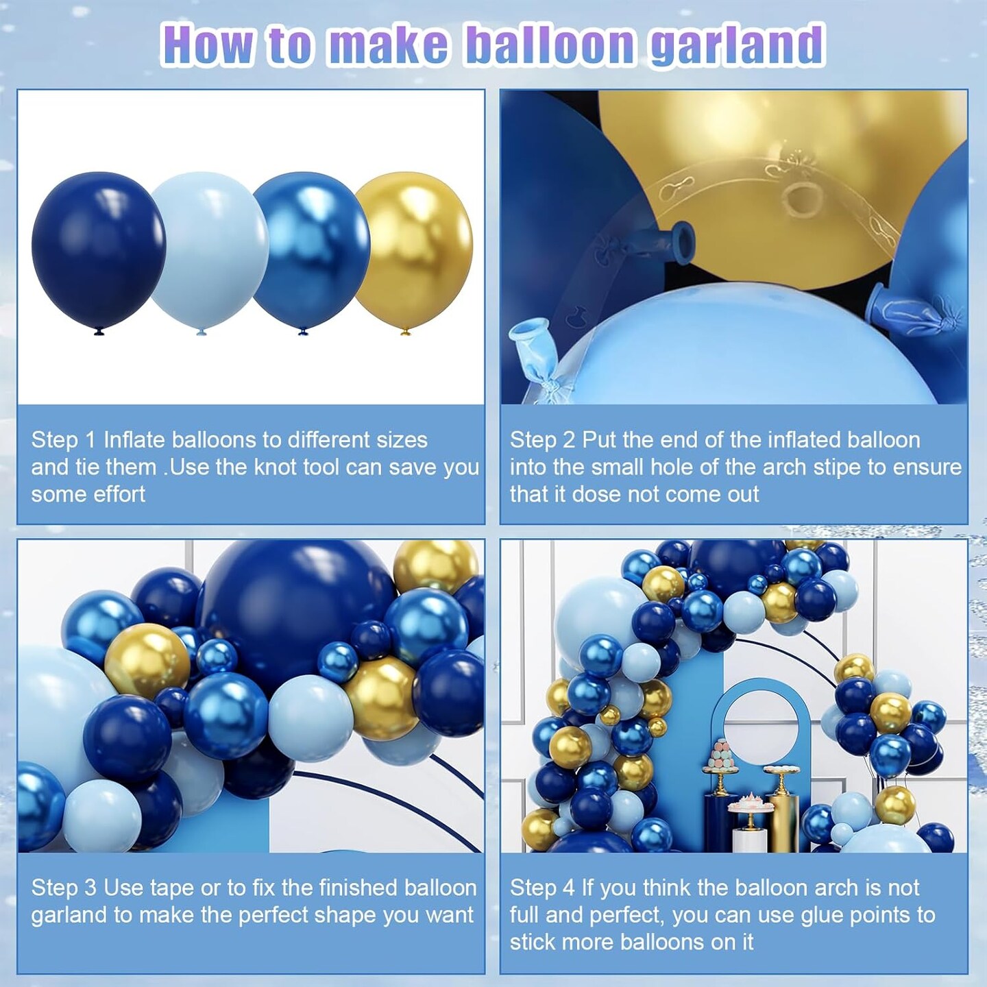 Blue Balloon Arch Kit, 134pcs Navy Blue and Gold Balloons Garland Arch Kit with Different Size for Birthday, Baby Shower, Graduation Party Decorations Supplies
