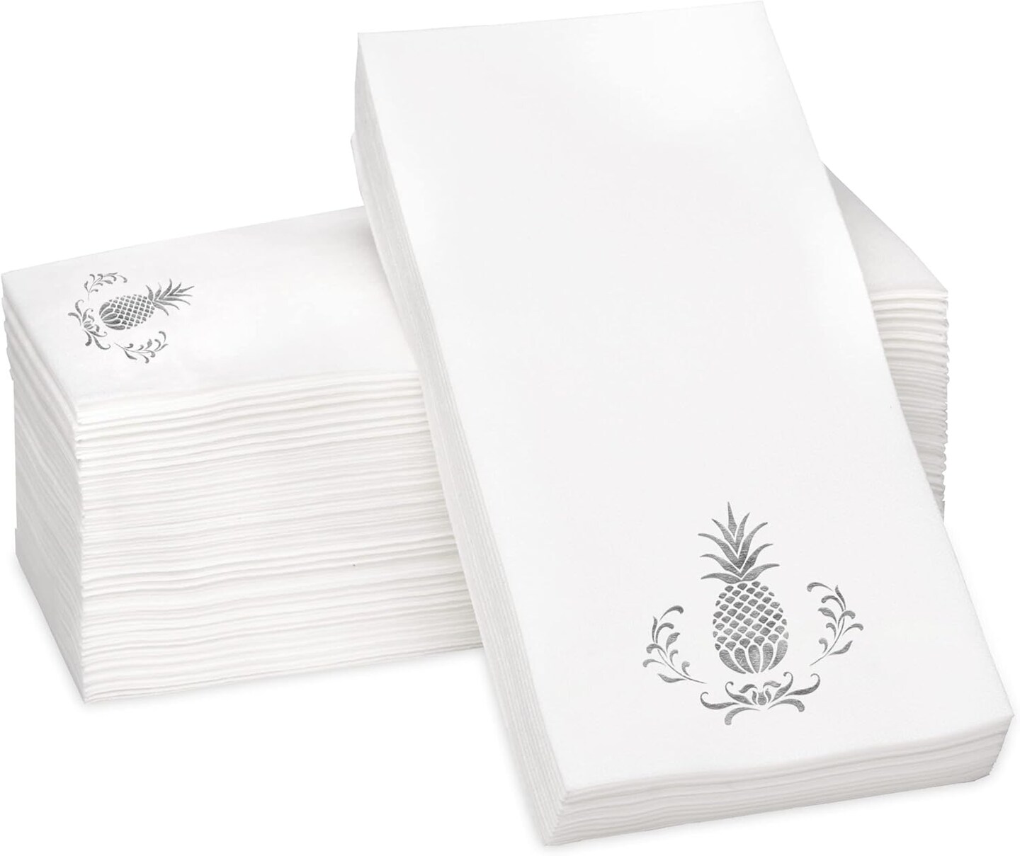 Pineapple Silver Foil Stamped Airlaid Paper Dinner Napkins, 1/6 Fold 12&#x22;x17&#x22; Disposable Guest Hand Towels - Absorbent, Linen-Like, Weddings, Receptions, Parties, Bathroom (Silver, 100 Count)