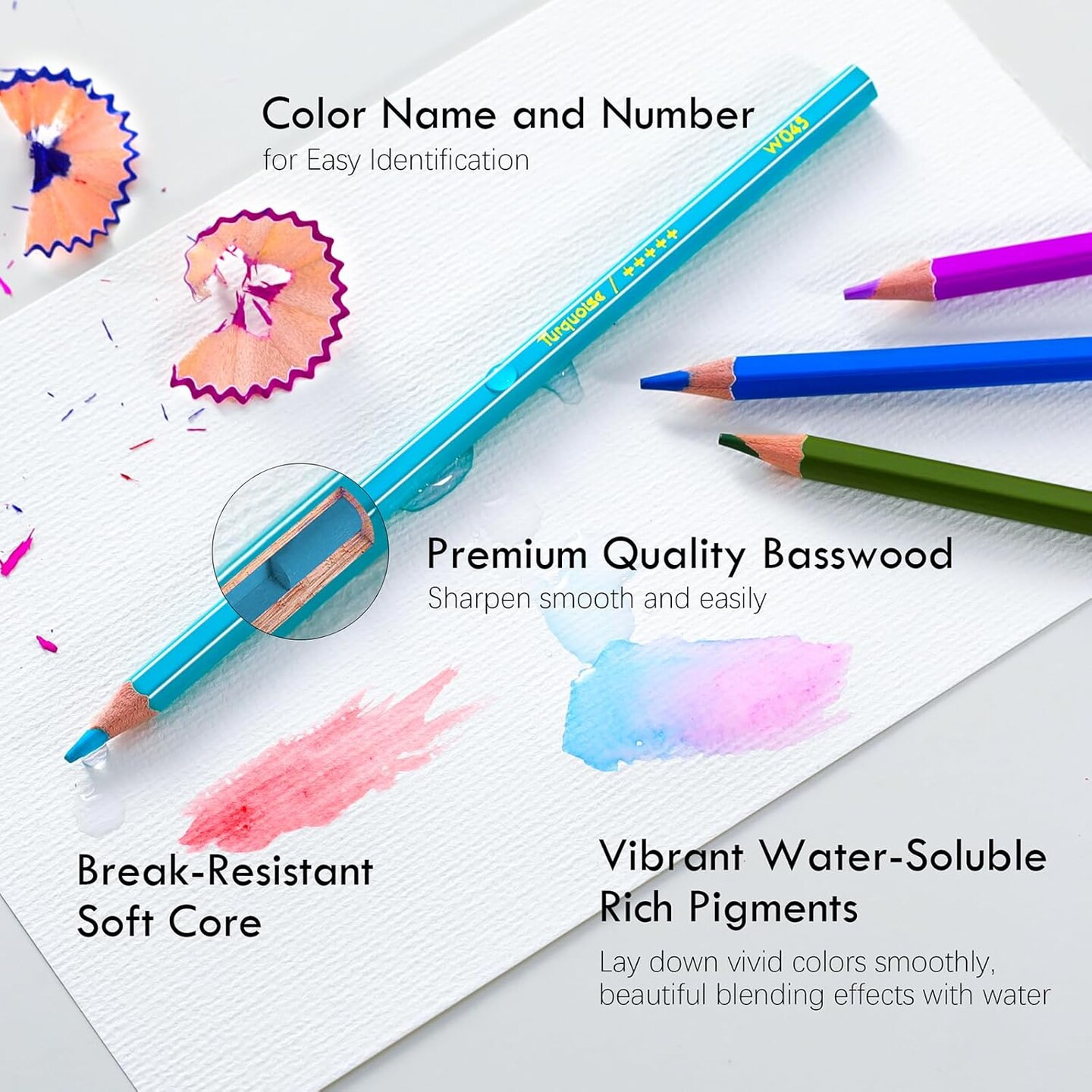 Professional Watercolor Pencils, Set of 72, Studio Collection Artist Pencils, Pre-Sharpened Water Colored Pencils, Firm Texture, Watersoluble, Great Holiday Gifts for Adult or Teens