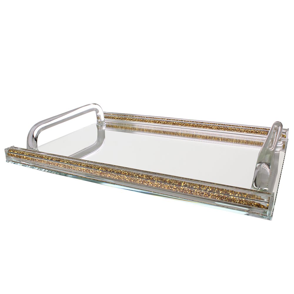 Crystal Mirror Tray with Inner Stones