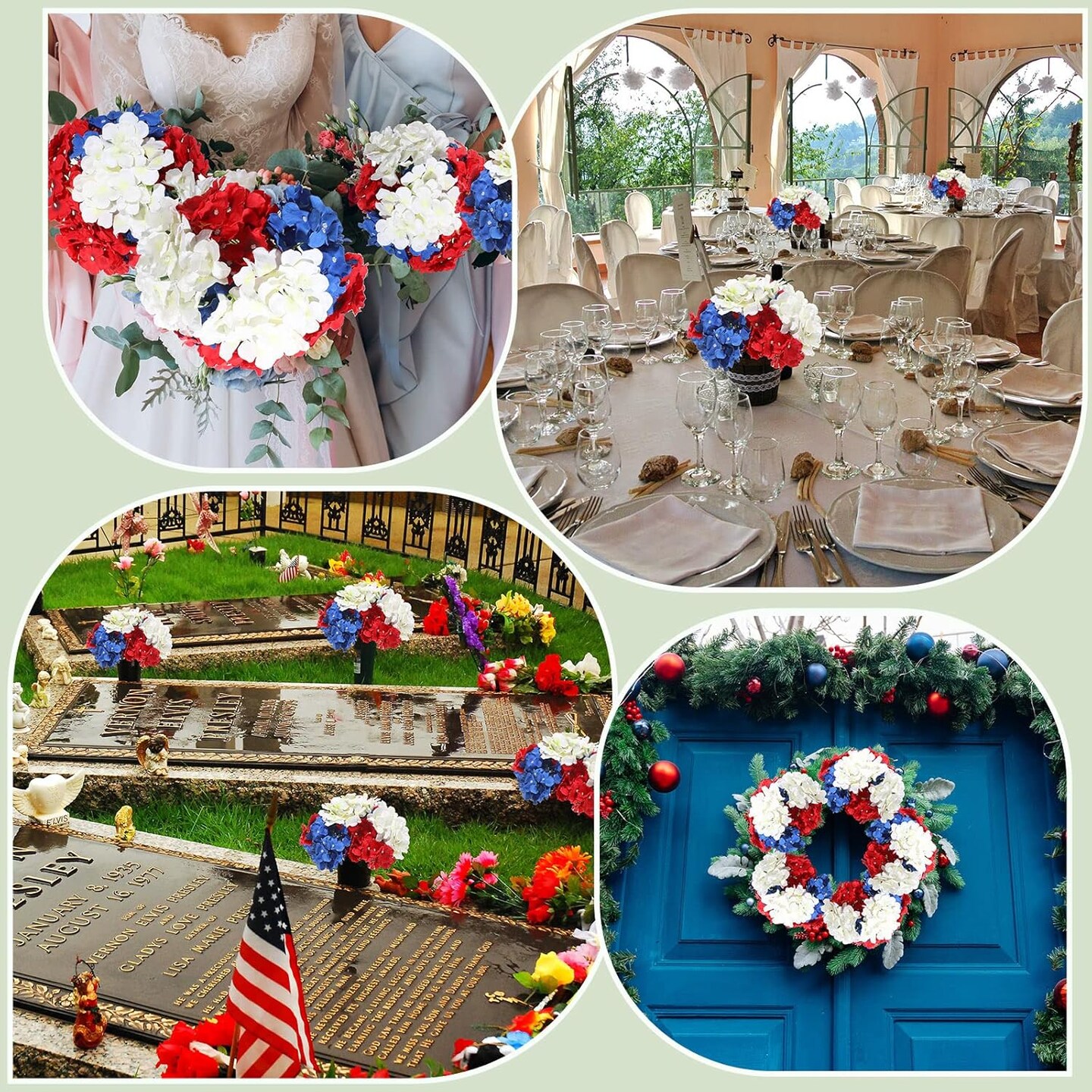 36 Pack Red White Blue Artificial Hydrangea Flowers with Stems