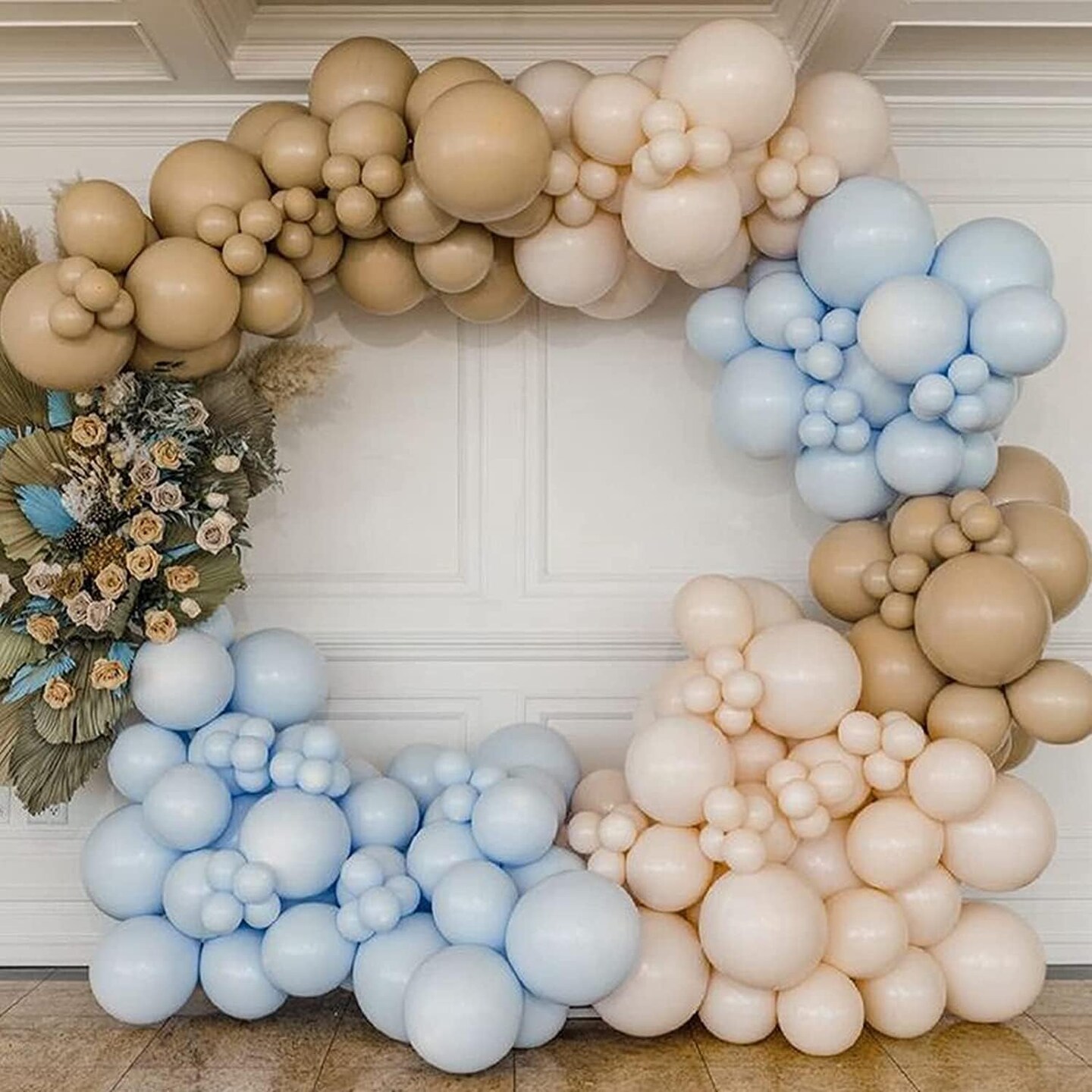Brown And Blue Balloon Garland Double Stuffed Nude Tan Light Blue Beige Balloon Latex Arch Kit for Neutral Birthday Baby Shower Teddy Bear Gender Reveal Jungle Safari Party Decorations