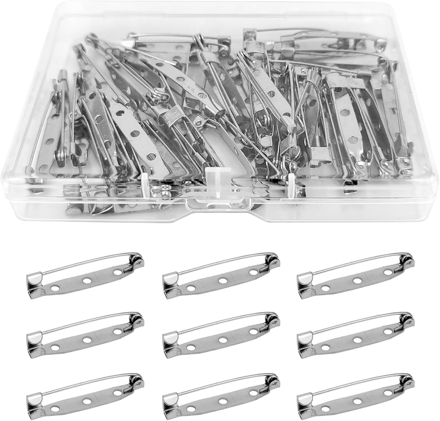 50 Pcs Silver Bar Pins, Safety Pins - Secure Back Clasp - Reliable Brooch Pins for Various Uses Locking Pins Backs Safety Clasp Brooch (35MM, Silver)