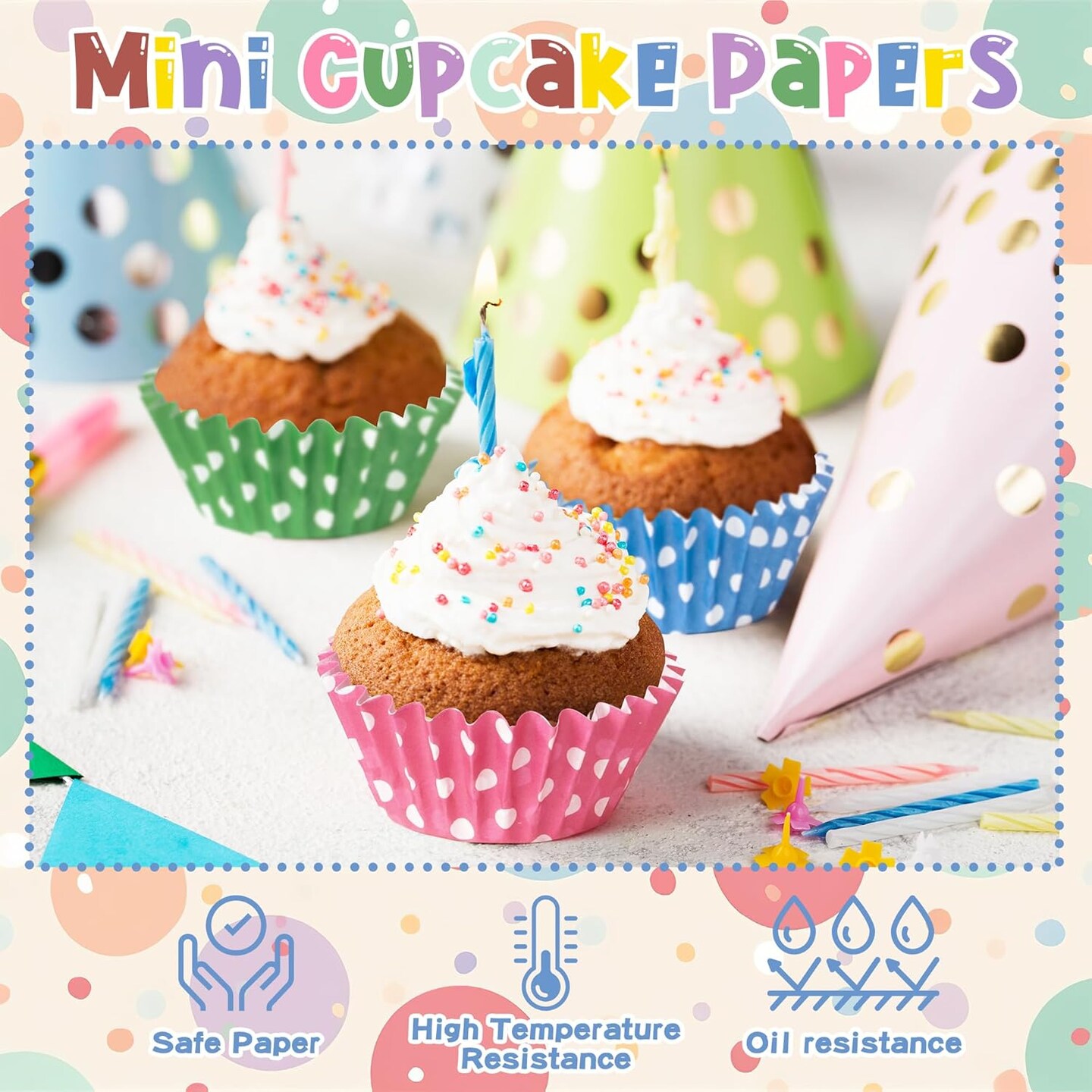 Mini Cupcake Liners Baking Cups - R HORSE 600Pcs Polka Dots Mini Size Cupcake Cups for Baking, Multi-color Disposable Cupcake Paper Baking Cups Cupcake Wrapper, Gift for Women Baking Cooking Lovers