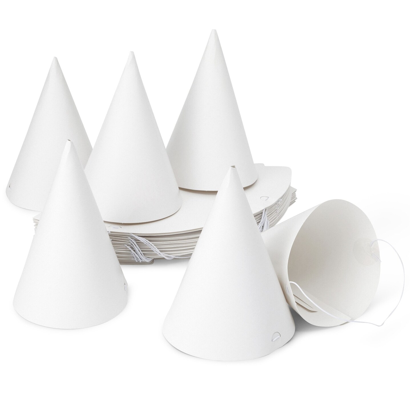 50 Pack White Party Hats for Birthday - Blank Cone Hat for Painting, Supplies (6 in)
