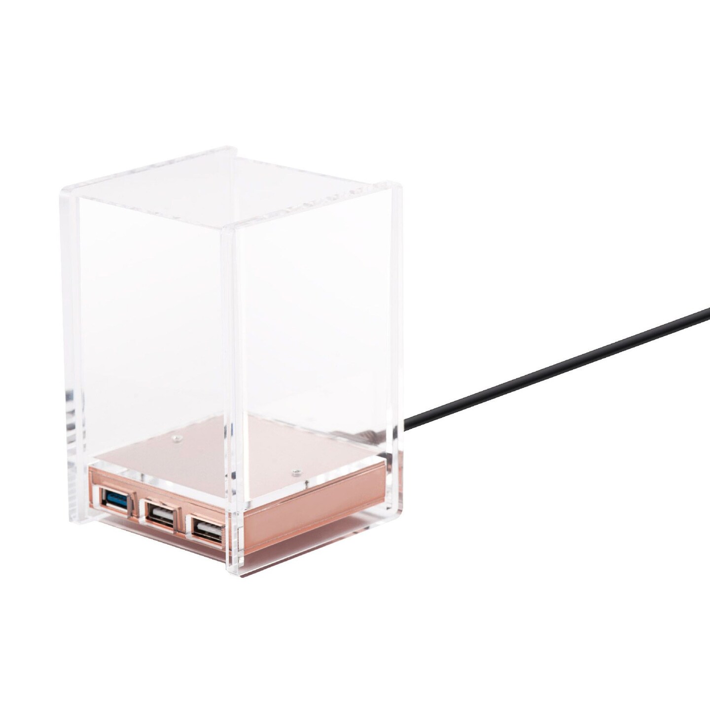 Acrylic Pen Holder with USB 3.0 Hub for Transfer Files Data, 2 in 1 Pencil Cup (Cable Included), Rose Gold